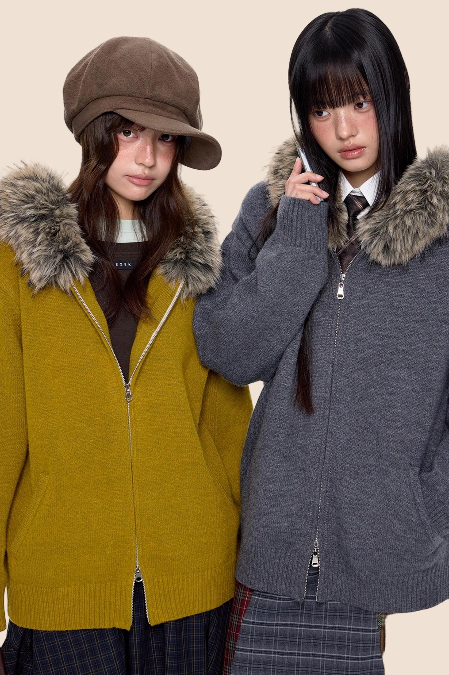 Vintage Knit Hooded Cardigan