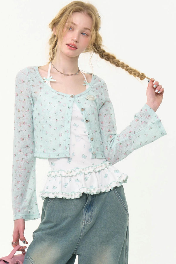 Retro Floral Knit Cardigan