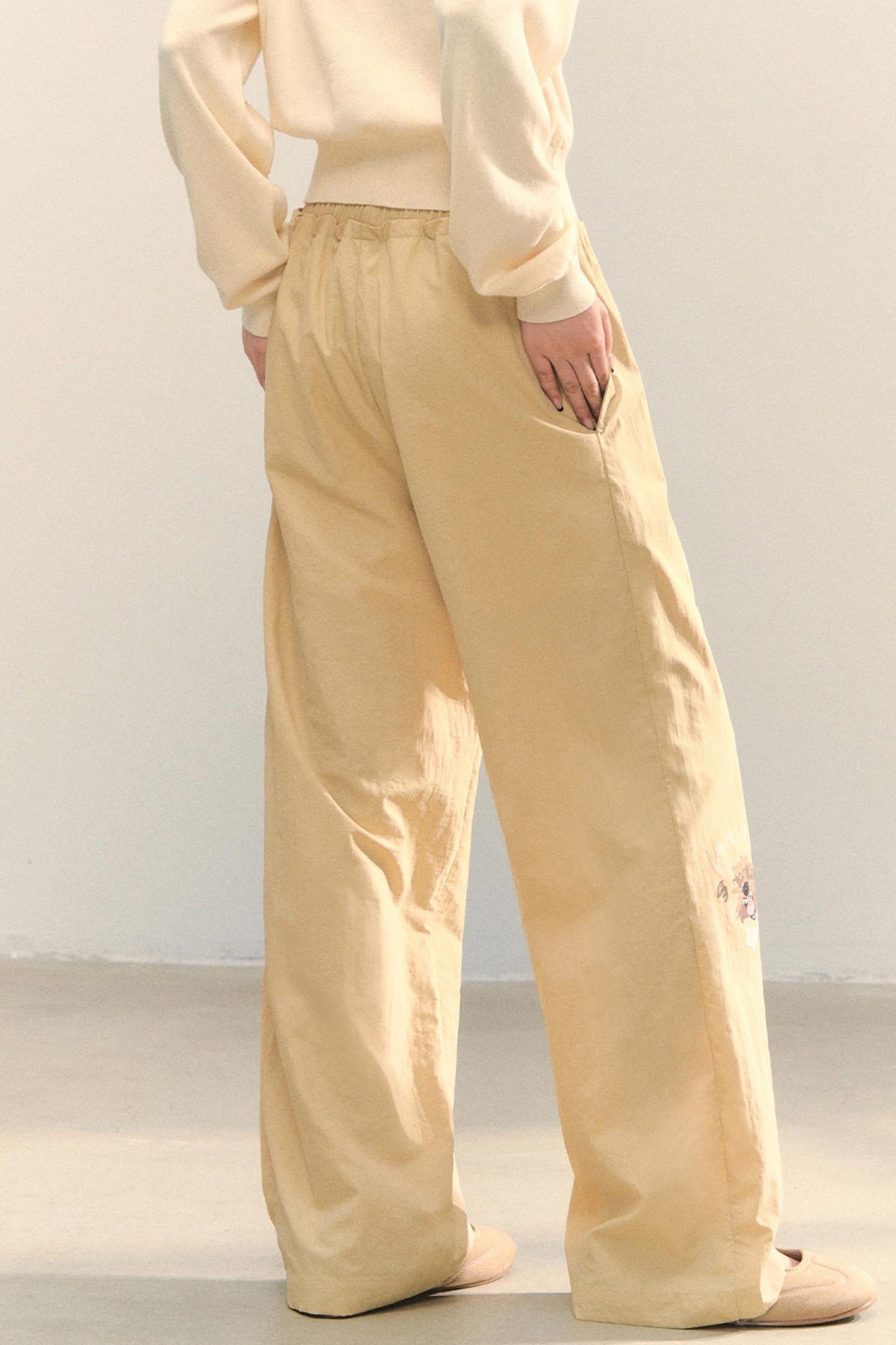 Vintage Wide-leg Khaki Trousers