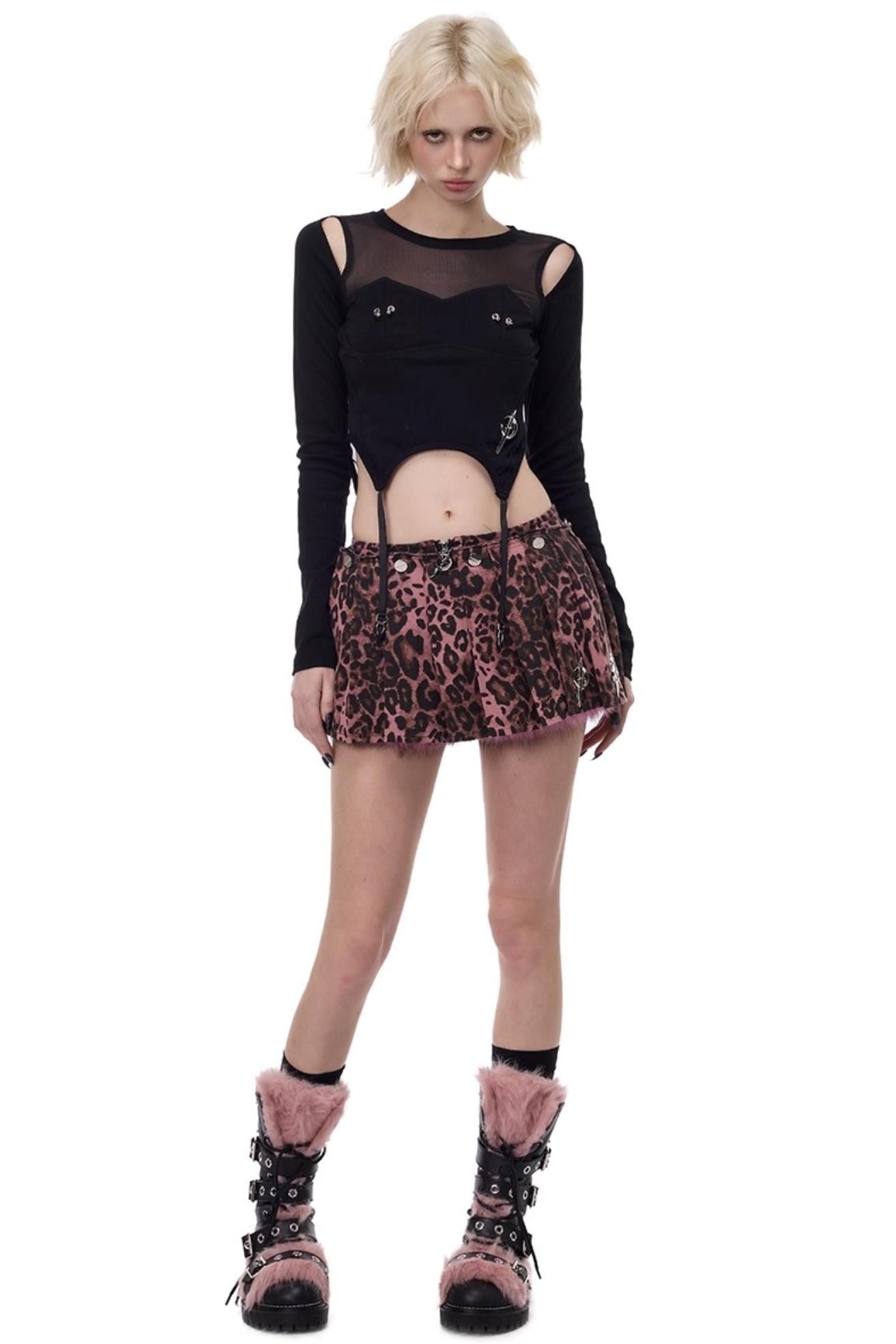 Pink Leopard Ultra-Short Skirt Pants
