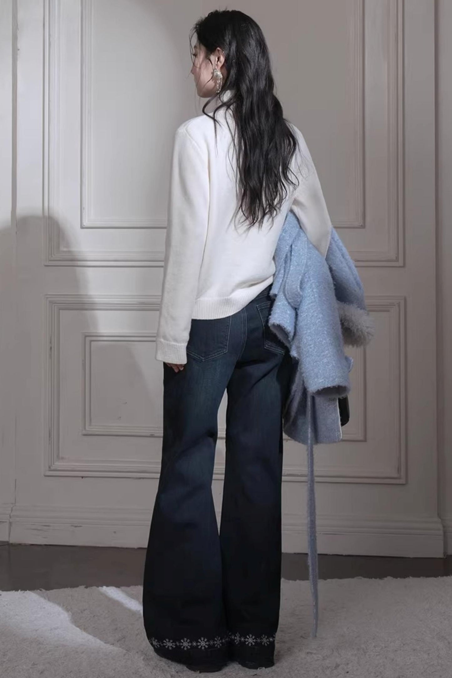 Milky White Floral Wool Sweater