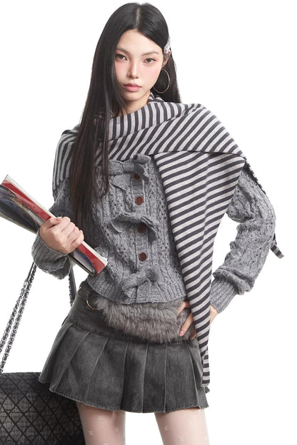 Gray Bow Knit Sweater