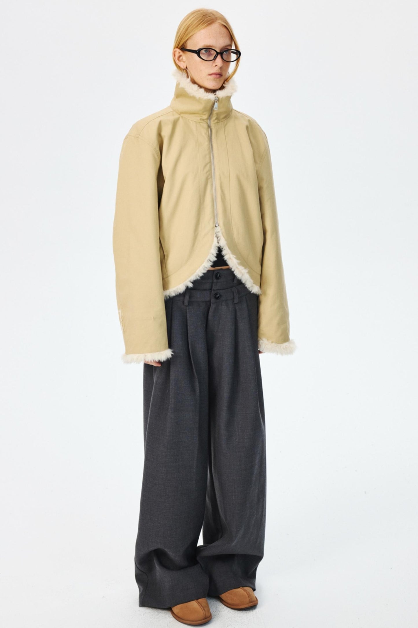 Three-Dimensional Pleated Slim Suit Pants