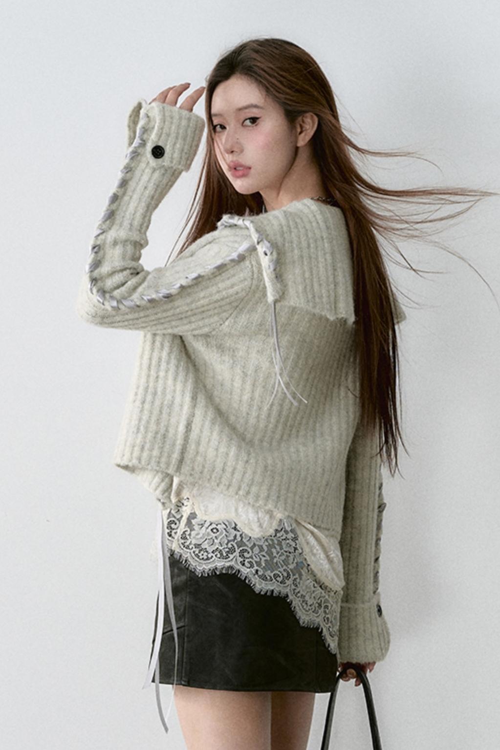 Big Lapel Alpaca Knit Cardigan