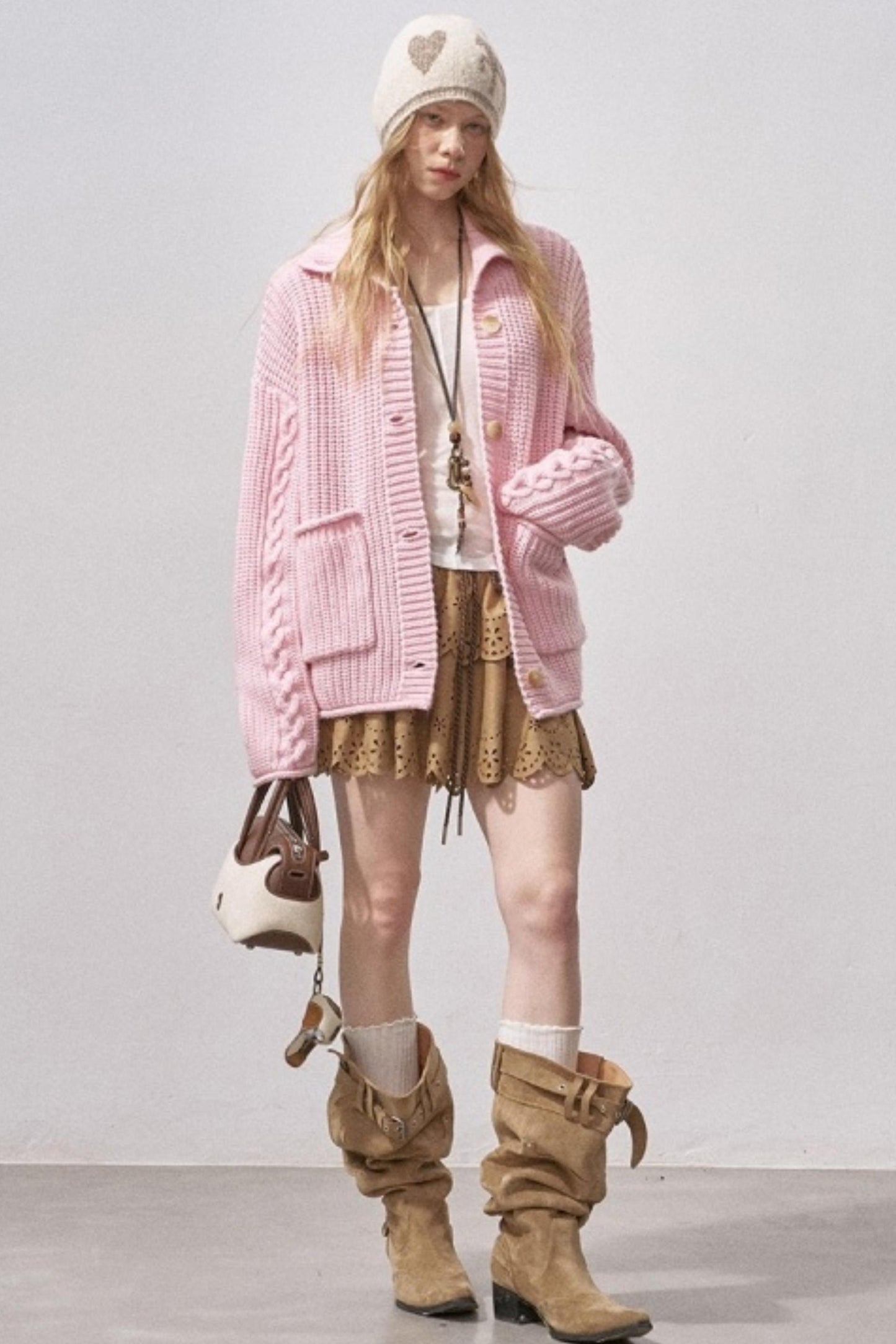 Thick Cable Knit Turtleneck Cardigan