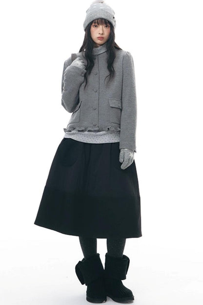 Knitted Scarf Collar Jacket Set-Up