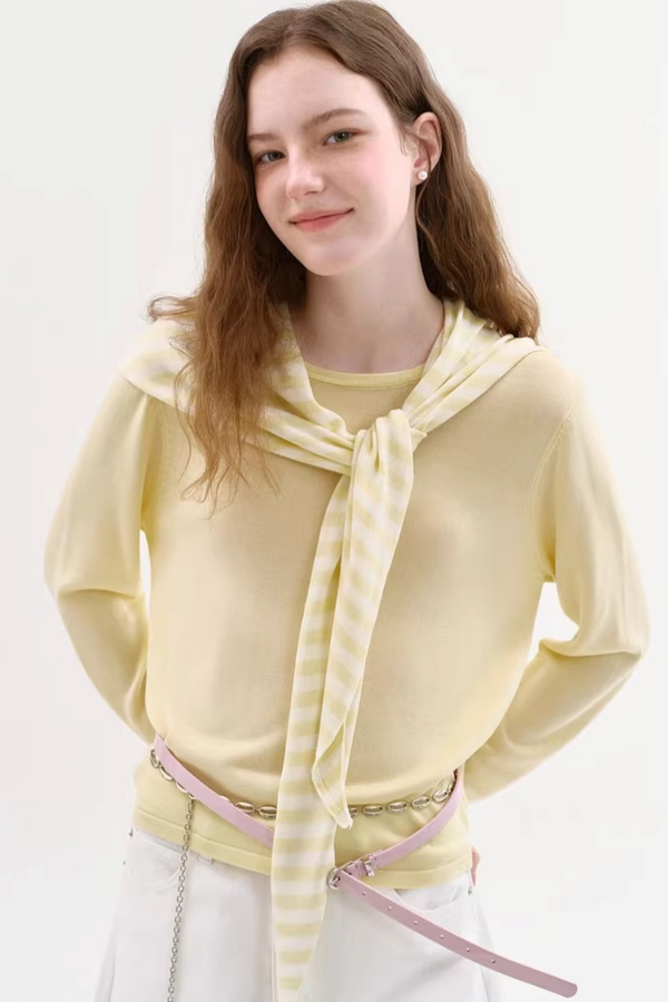 Tencel Striped Knit Shawl Set