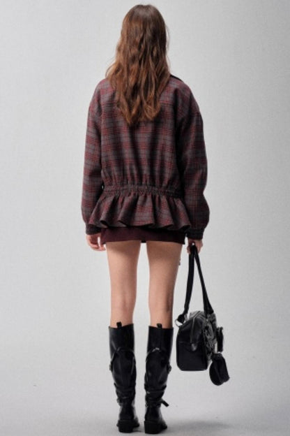 Red Plaid Autumn Waist Jacket