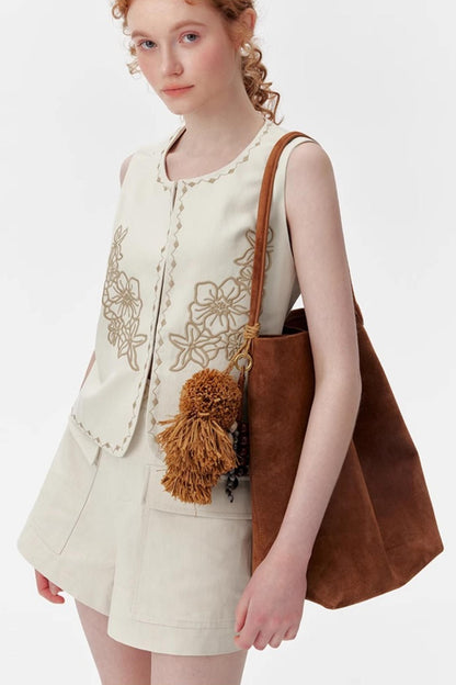 Silk-Linen Tailored Shorts Vest Set-Up