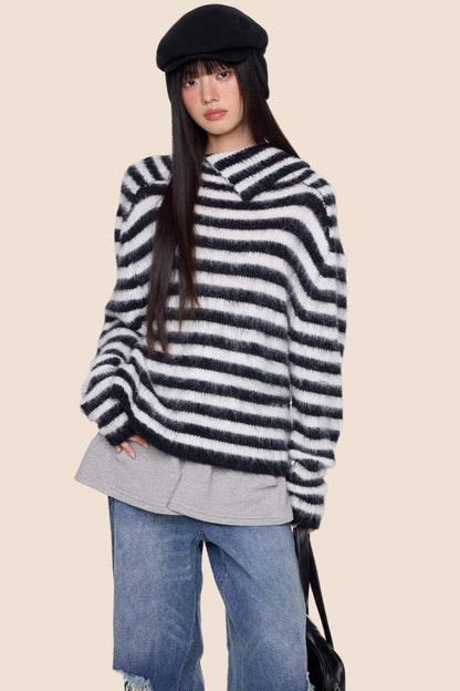 Irregular Lapel Knit Sweater