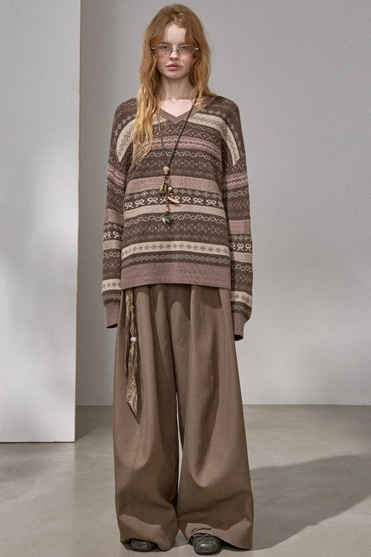 Fair Isle Jacquard V-Neck Sweater