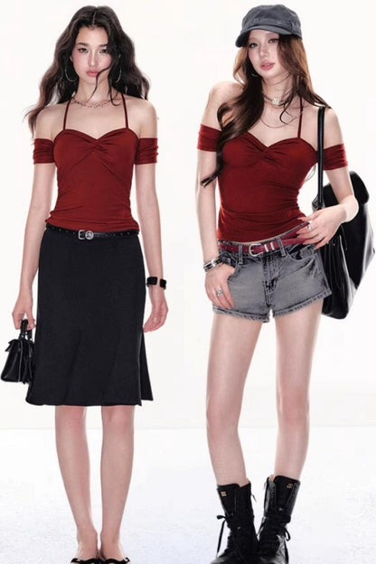 Twisted One-Shoulder Halter Top