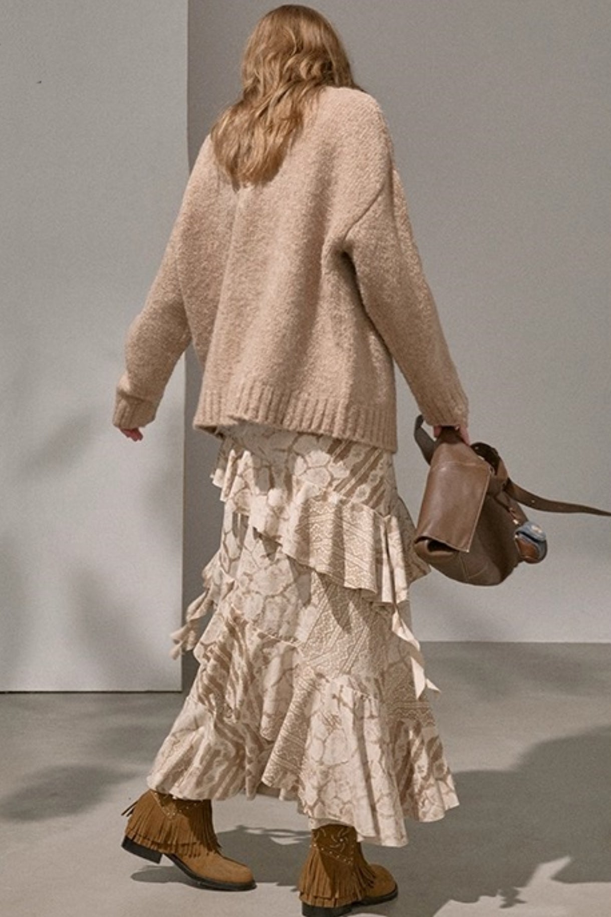 Original Slanted Ruffle Leaf Wave Midi Cake Skirt