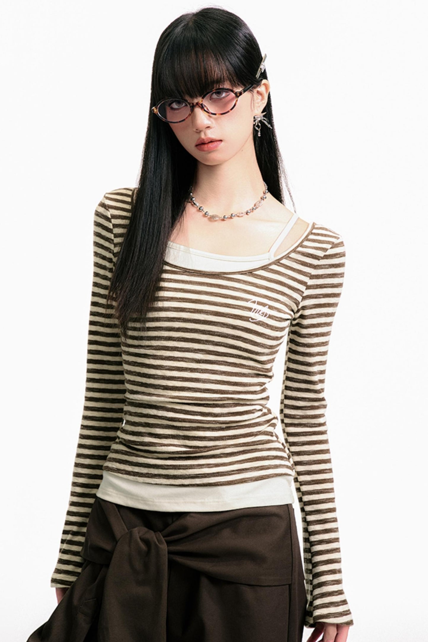 Colorblock Striped U-Neck Top