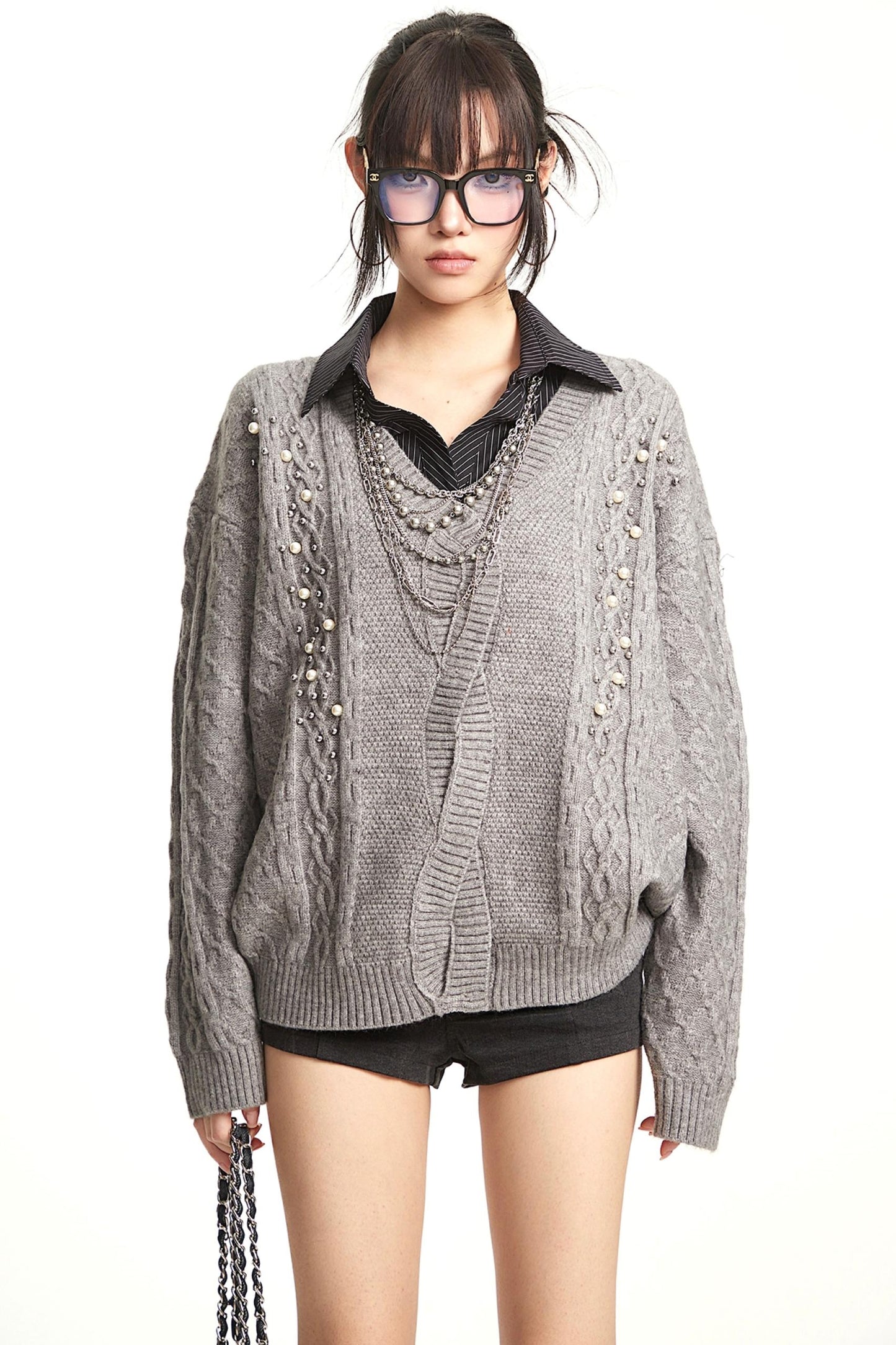 Vintage Gray V-Neck Top