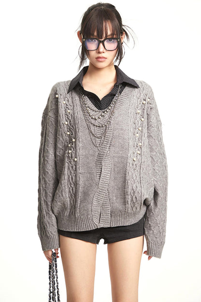 Vintage Gray V-Neck Top