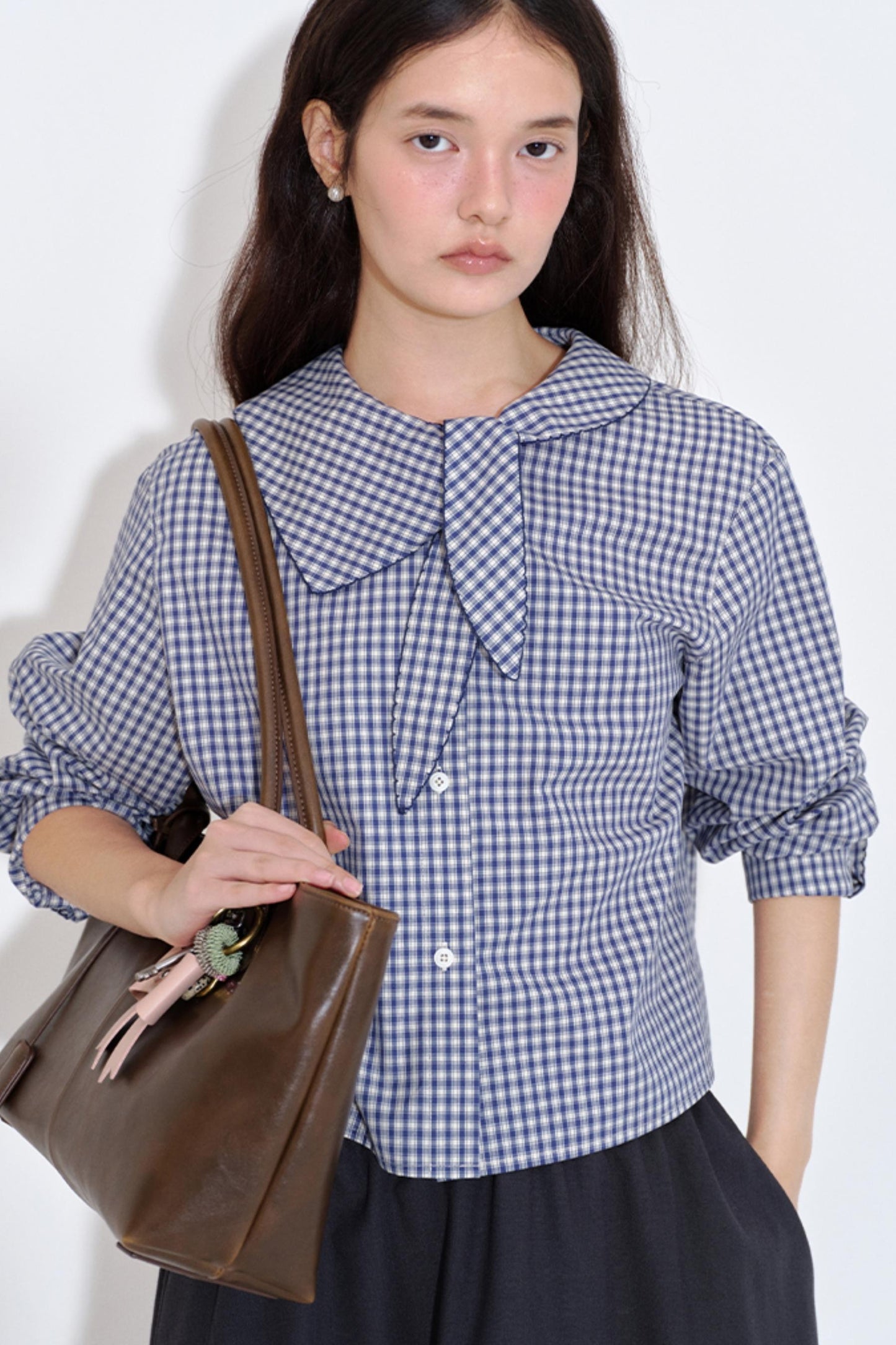 Rabbit Ear Collar Cropped Shirt