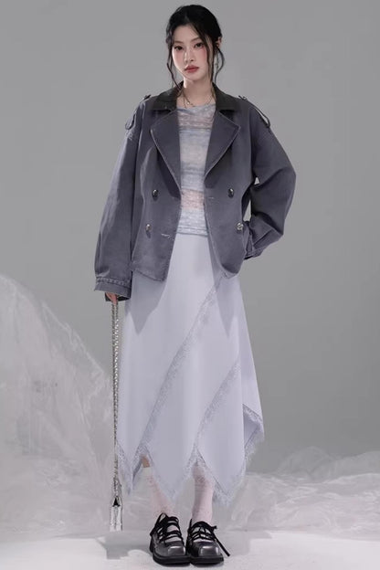 Ink Gray Leather Patchwork Jacket