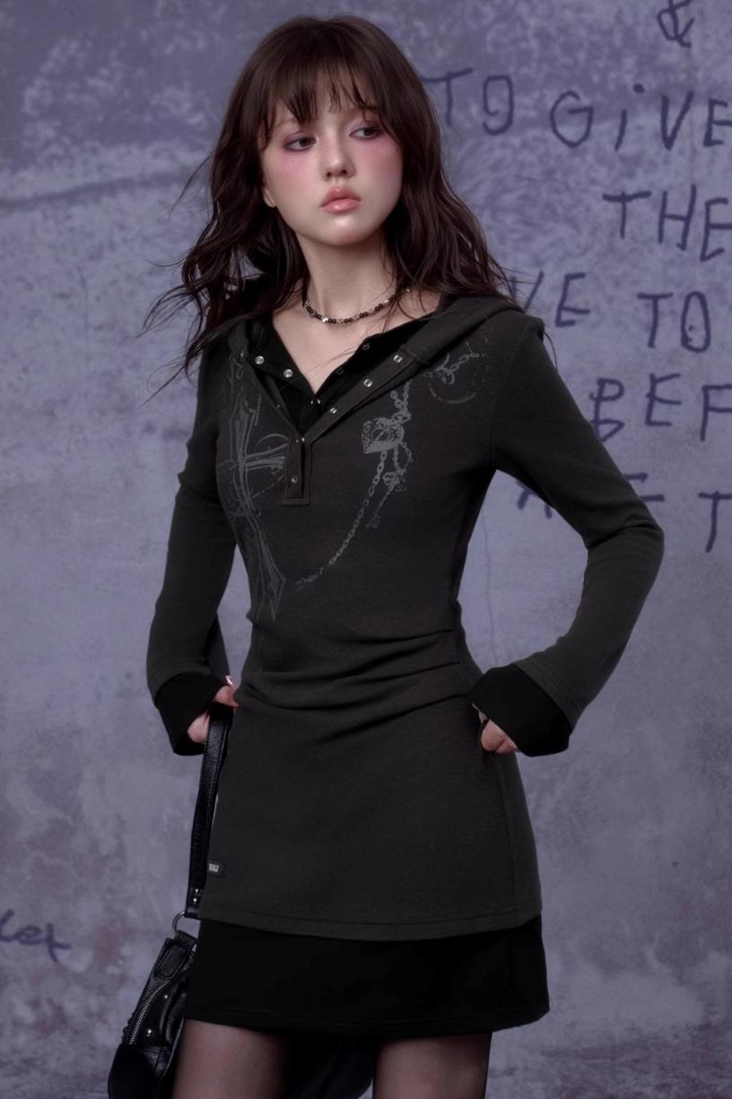 Slim Cross Hoodie Dress