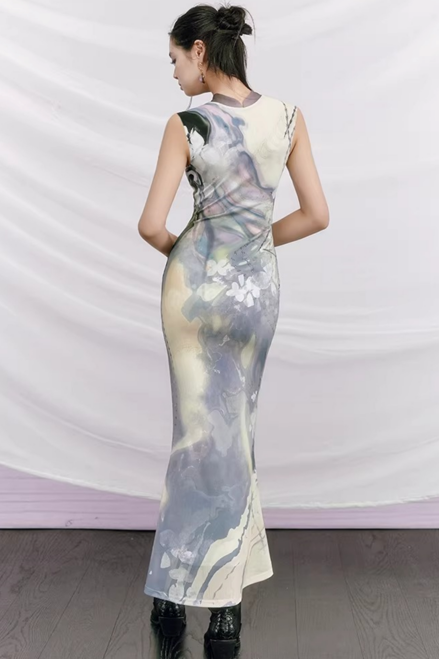Black Rose Impressionist Cheongsam Dress