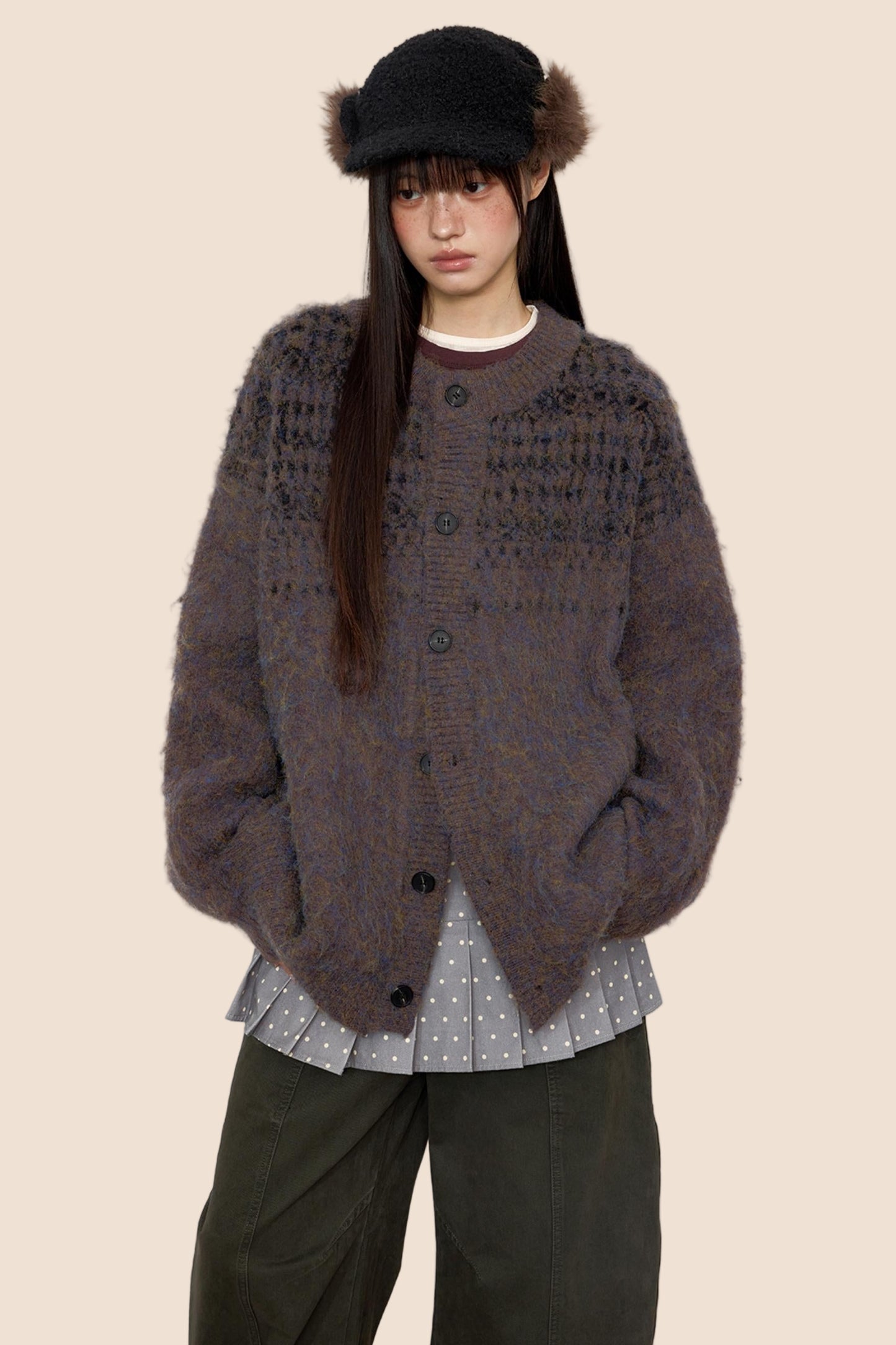 Brushed Crew Neck Cardigan