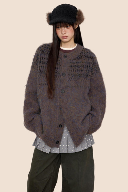 Brushed Crew Neck Cardigan