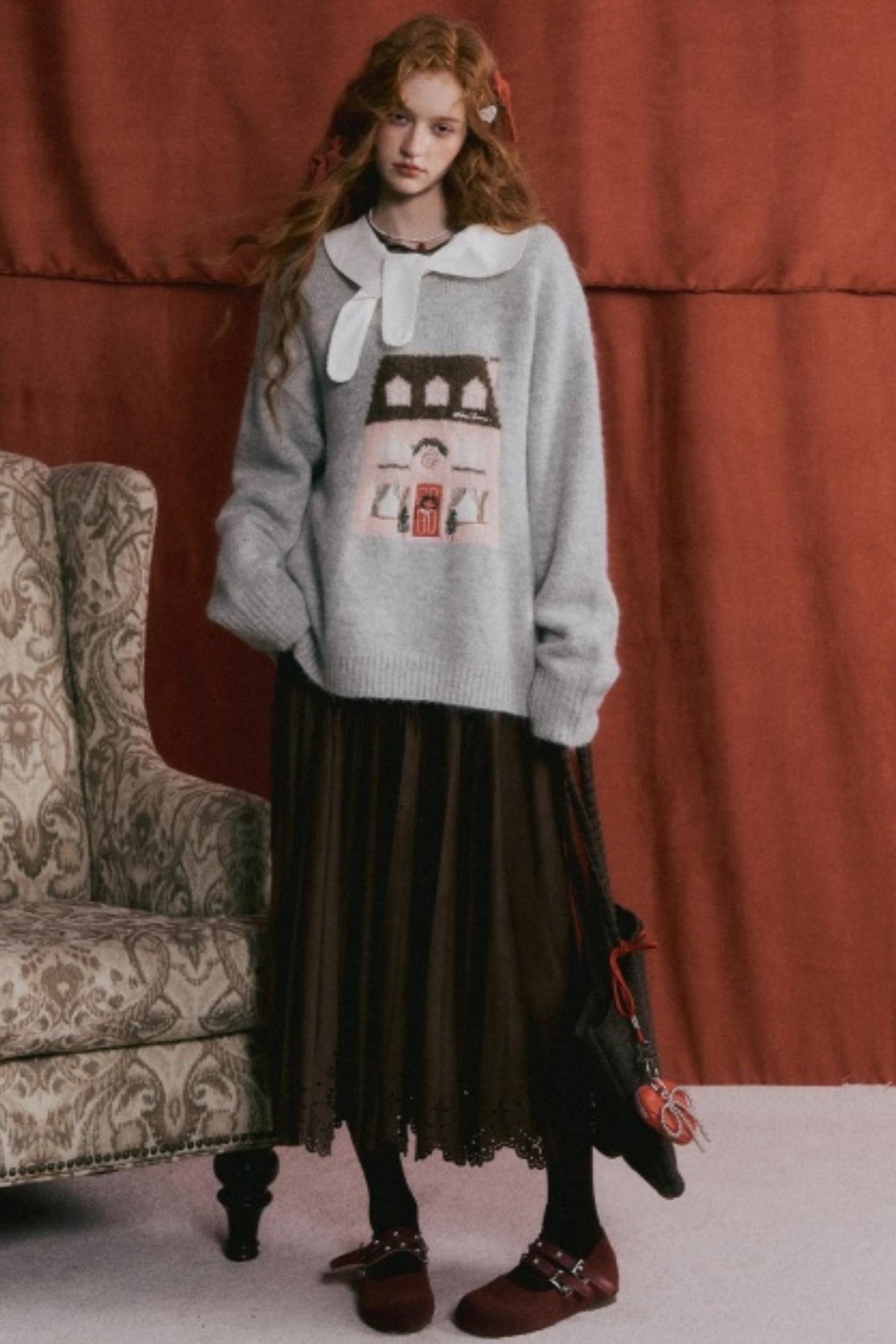 Pleated Suede Lace Skirt