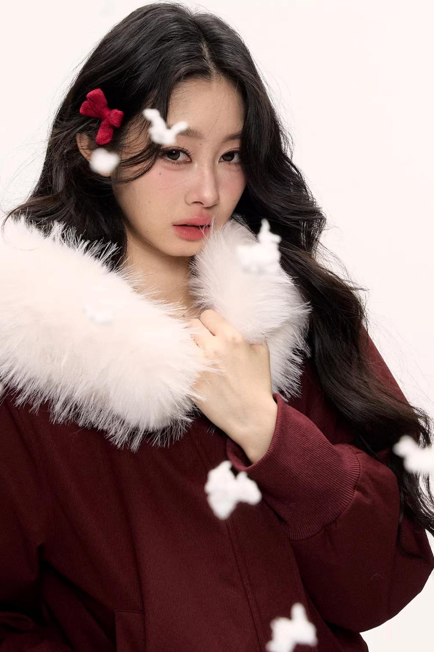 Burgundy Black Fur Collar Coat Set-Up