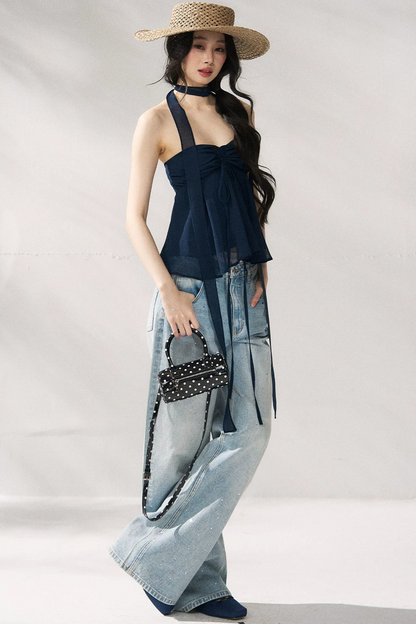 Two-Tone Halter Tube Top