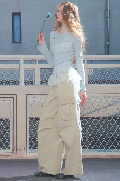 Twill Stitch Lace Knit Top