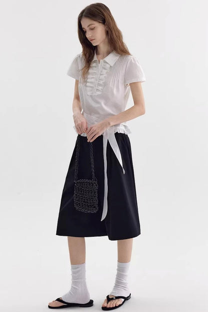 Sheer Ruffled Puff Sleeve Shirt