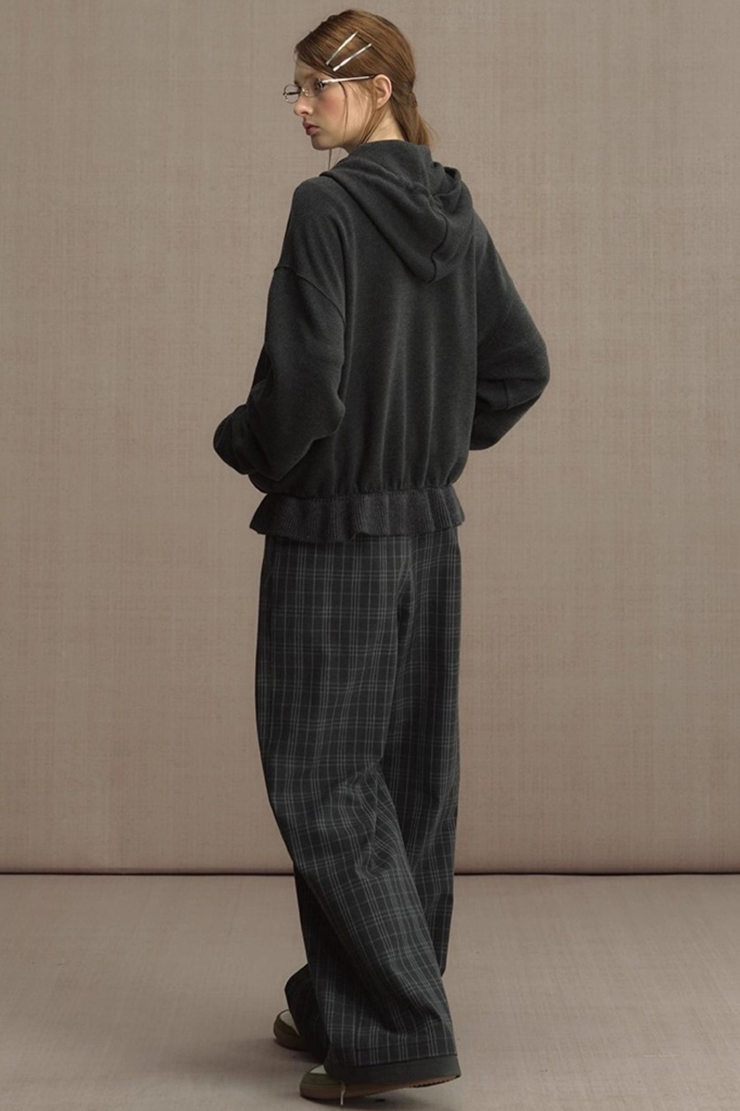 Autumn Gray Hooded Zipper Jacket