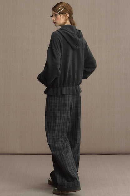 Autumn Gray Hooded Zipper Jacket