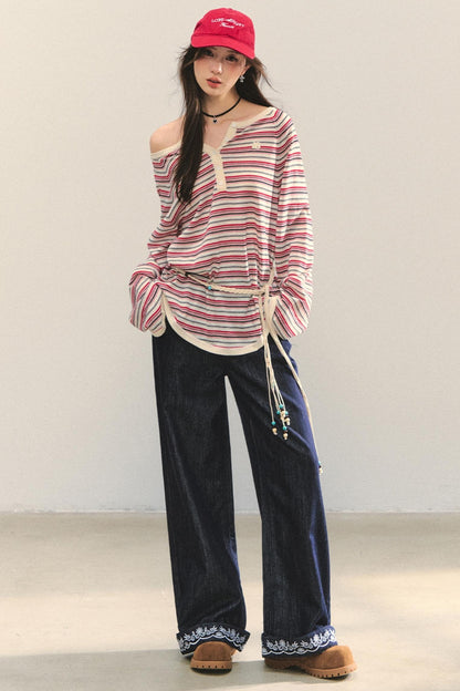 Embroidered Straight-Leg Pants