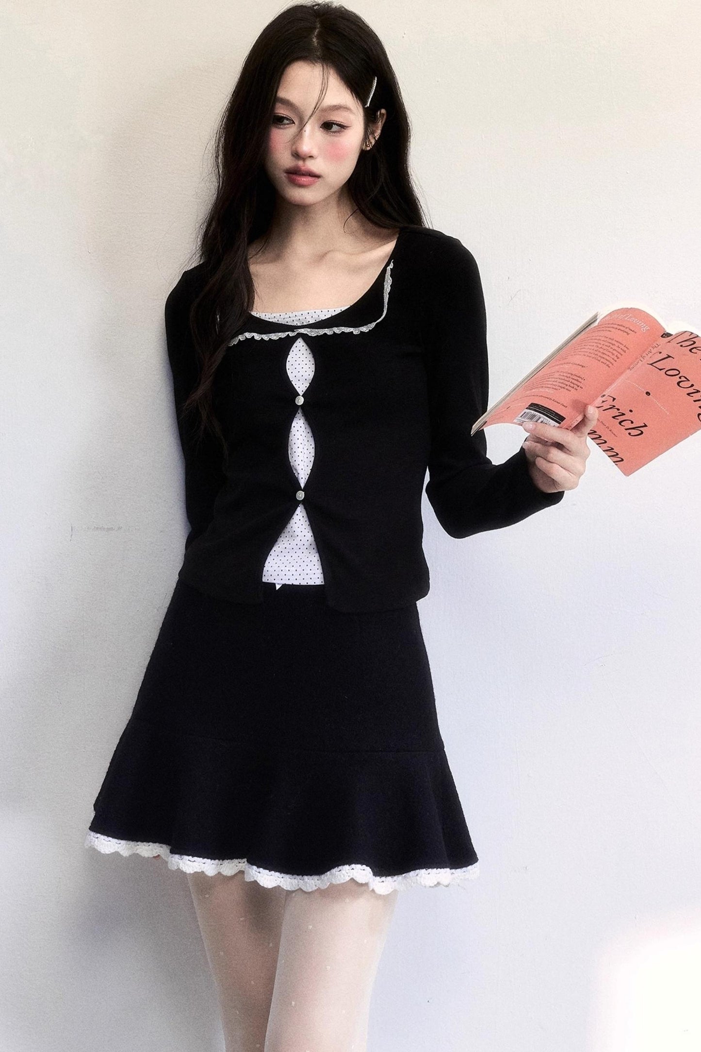 Color-Block Woolen Skirt