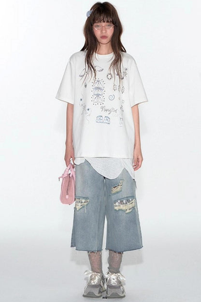 Summer Lace Ripped Wide-Leg Pants