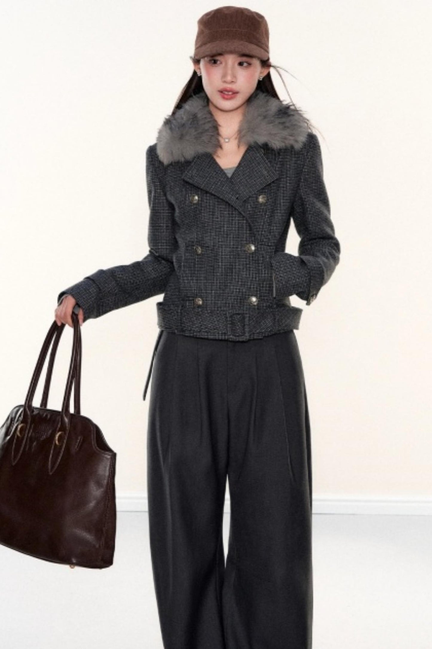 Plaid Woolen Lapel Coat