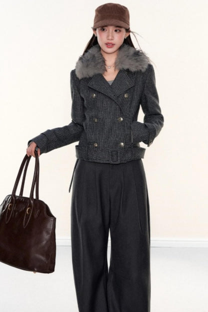 Plaid Woolen Lapel Coat