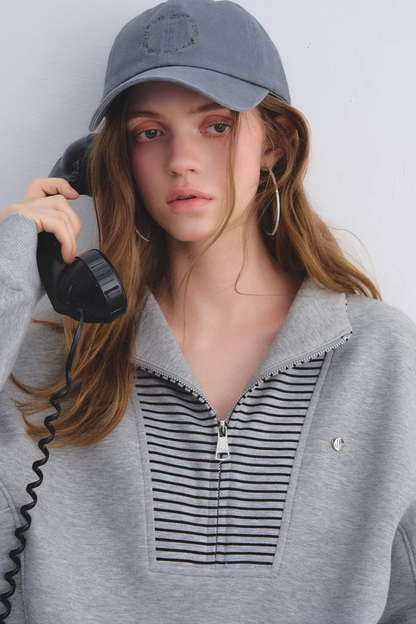 Striped Patchwork Half-Zip Jacket