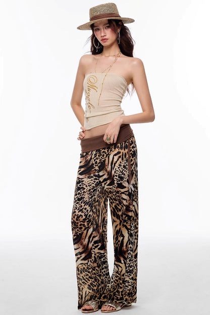 Leopard Chiffon Wide-Leg Pants