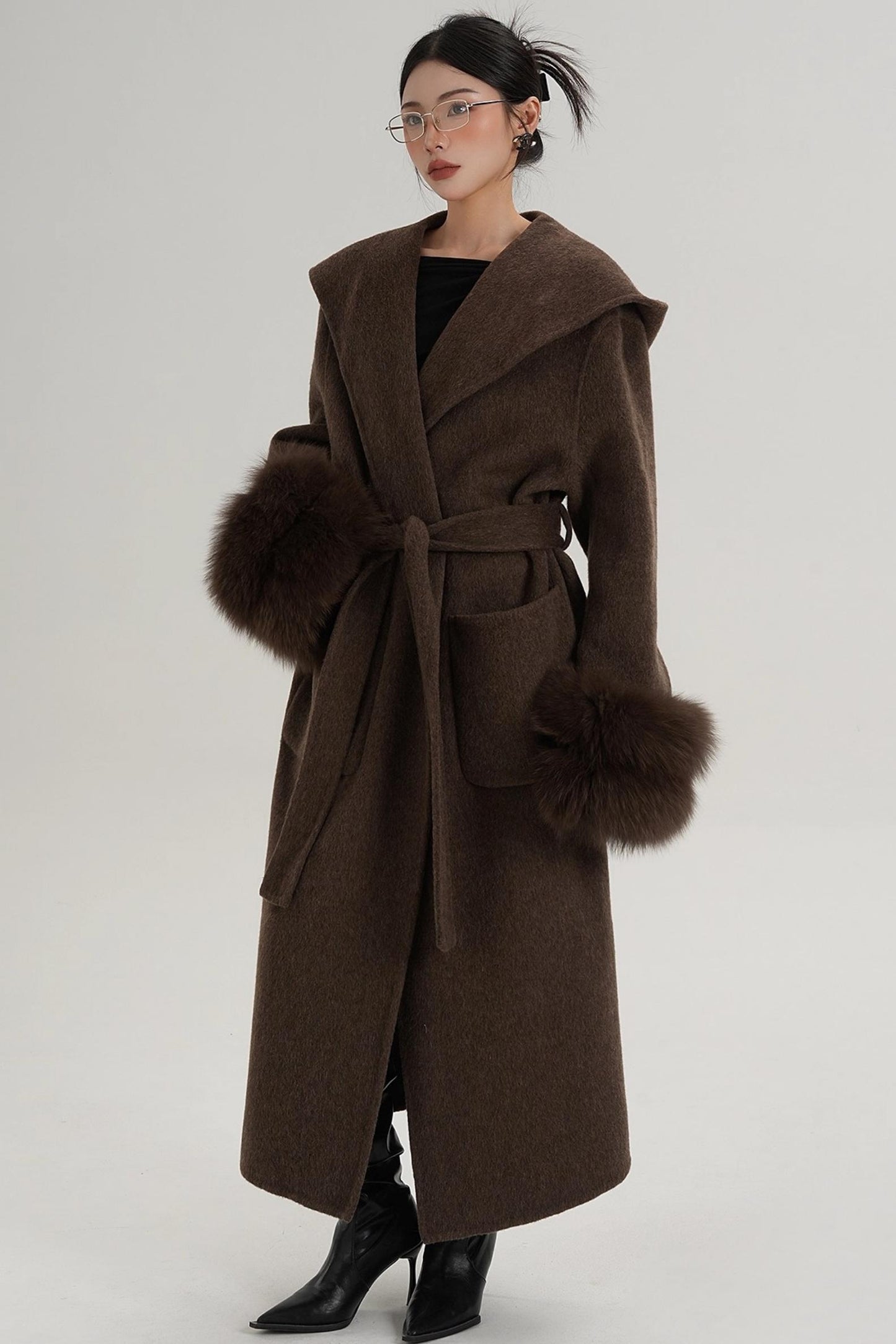 Fox Sleeve Wool Coat