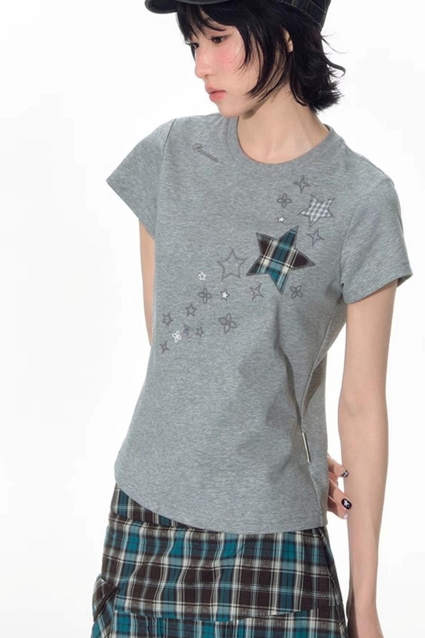 Star Patch Embroidered Short Sleeve Top