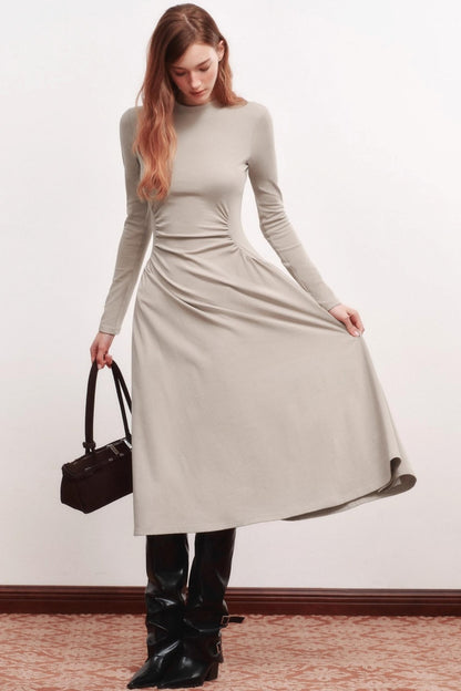Shirred Slim Warm Long Dress