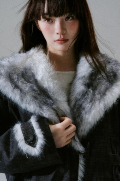 Navy Collar Plush Jacket