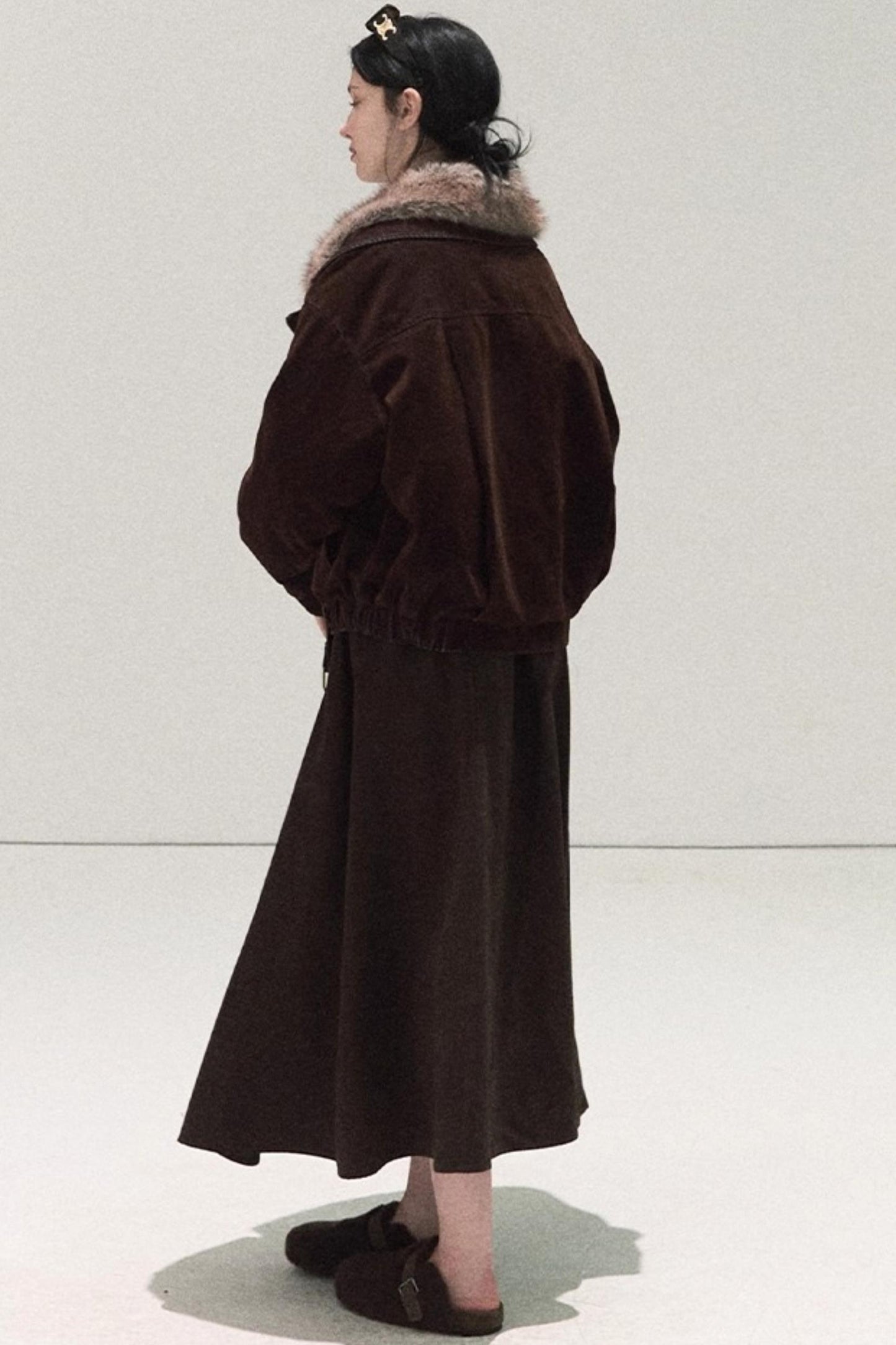 Micro-Velvet Pleated A-Line Skirt