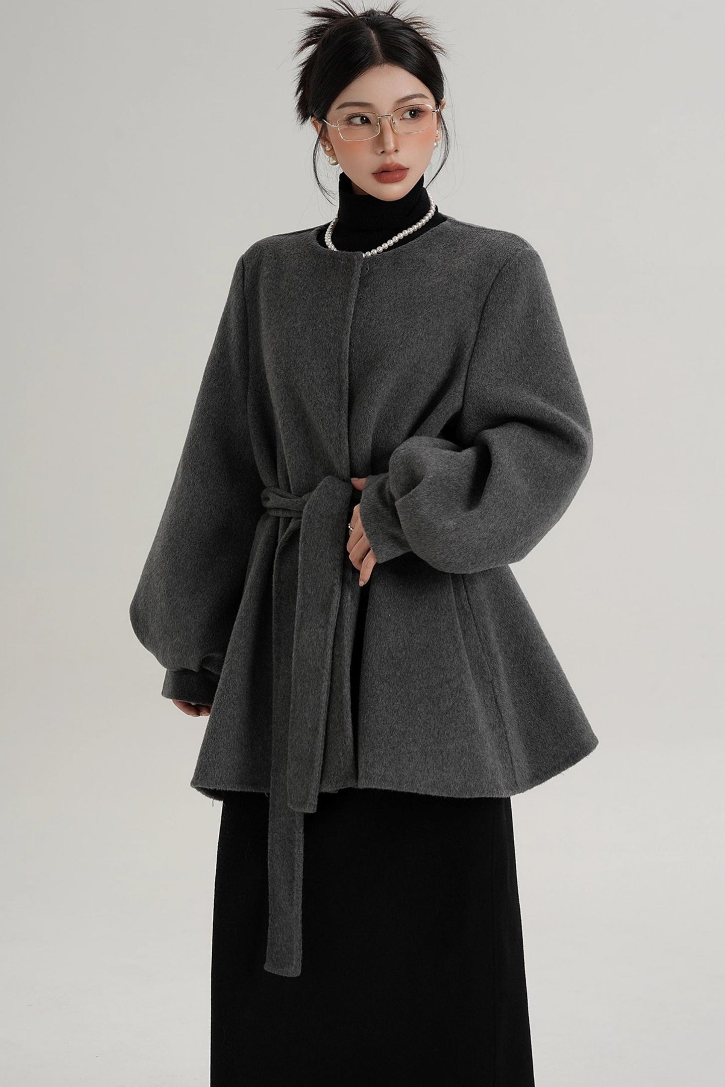 Lantern Sleeve Wool Coat