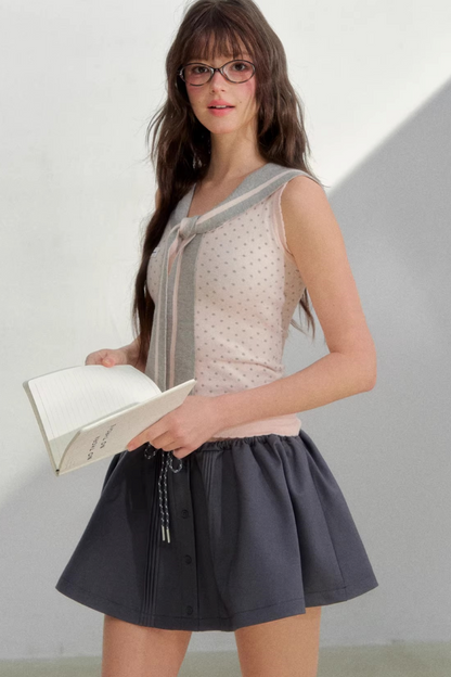 Navy Polka Dot Knit Top