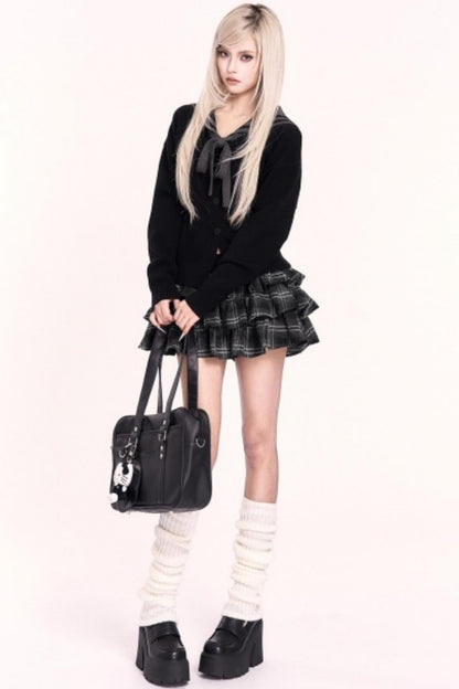 Navy Collar Slimming Knit Top