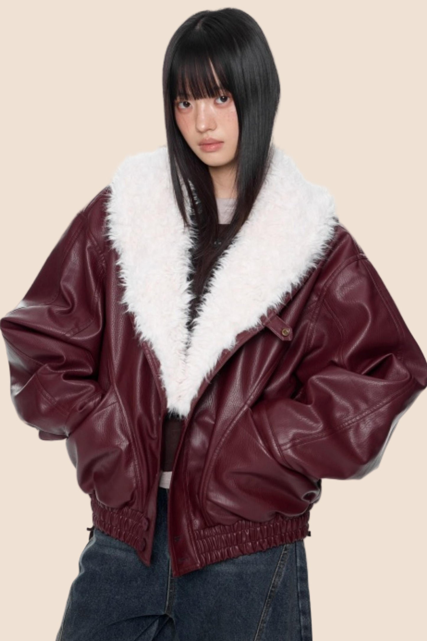 Fur Collar Leather Jacket Coat