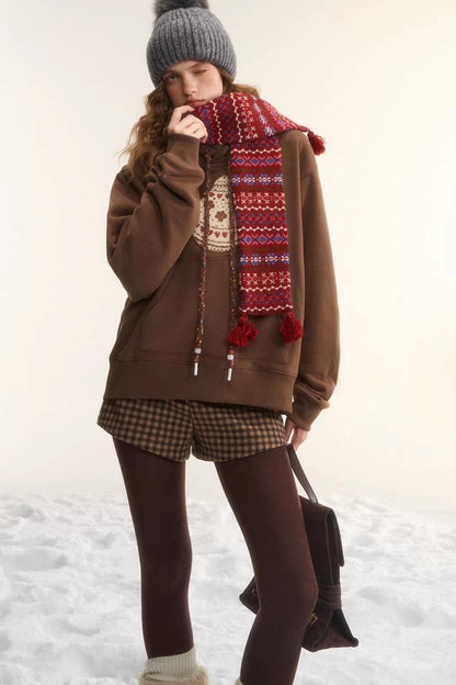 Brushed Fair Isle Hooded Top